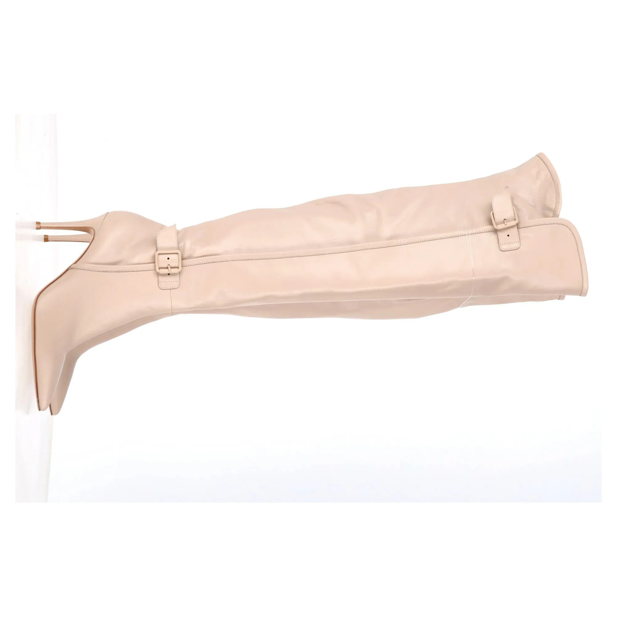 Gianvito Rossi Buckle Detail Over-The-Knee Heeled Boots in Nude Leather