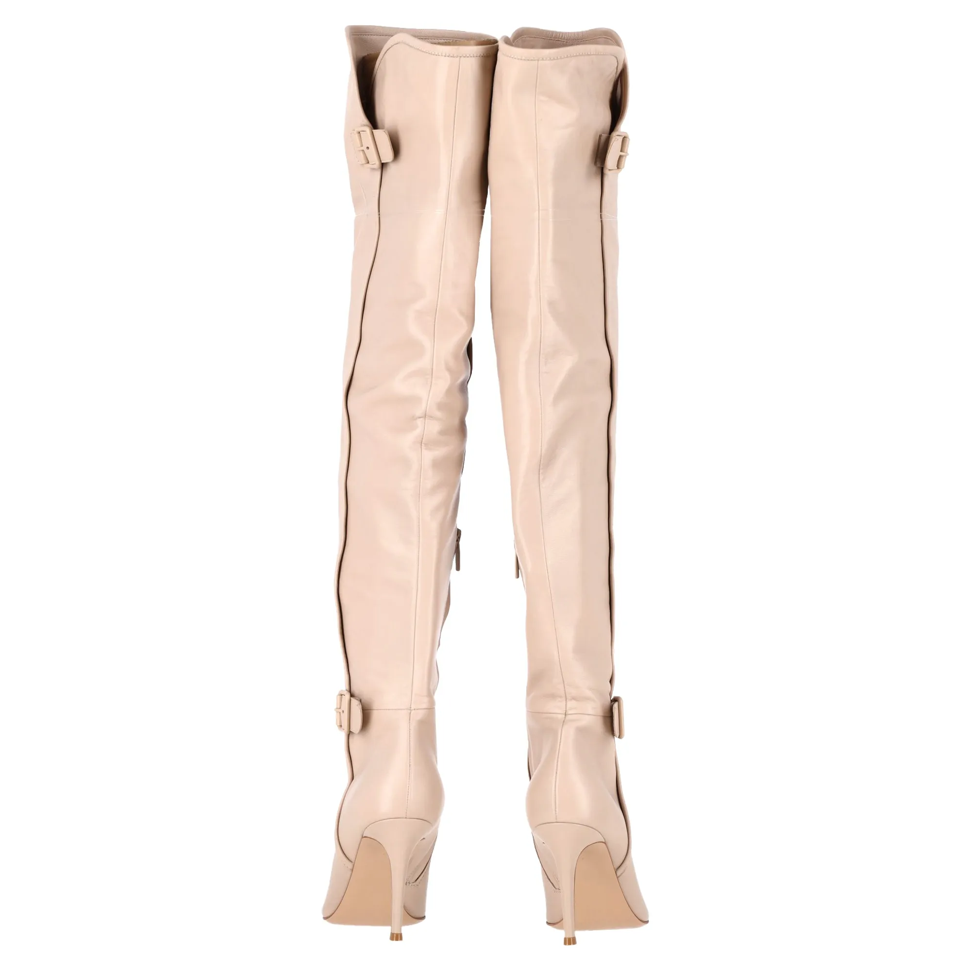 Gianvito Rossi Buckle Detail Over-The-Knee Heeled Boots in Nude Leather