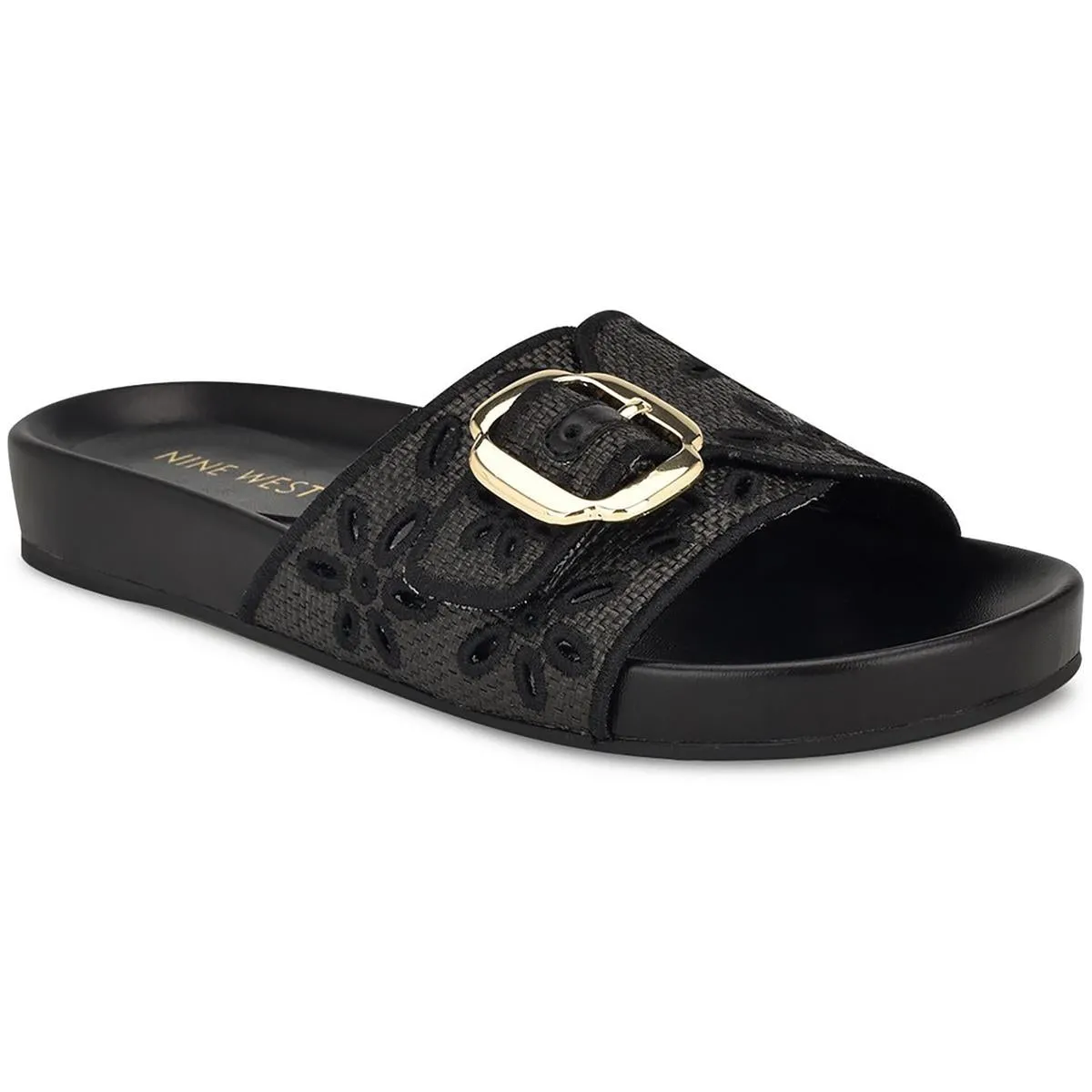 Giulia Womens Buckle Embossed Slide Sandals