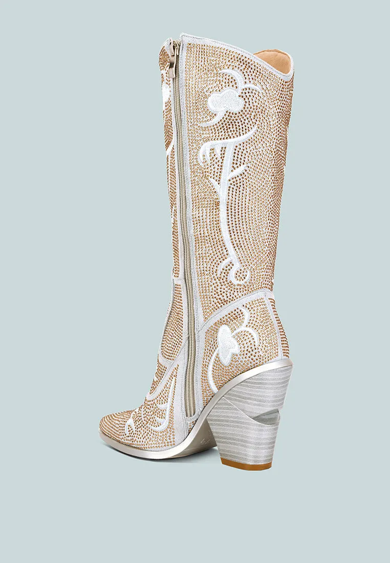 glimmer rhinestones embellished shimmer calf boots