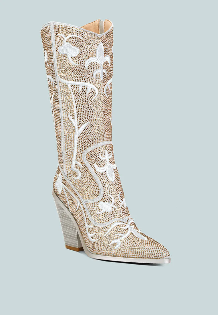 glimmer rhinestones embellished shimmer calf boots