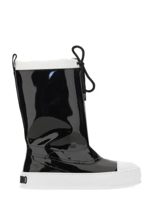 Glossy High-Shaft Boots With Contrasting Sole