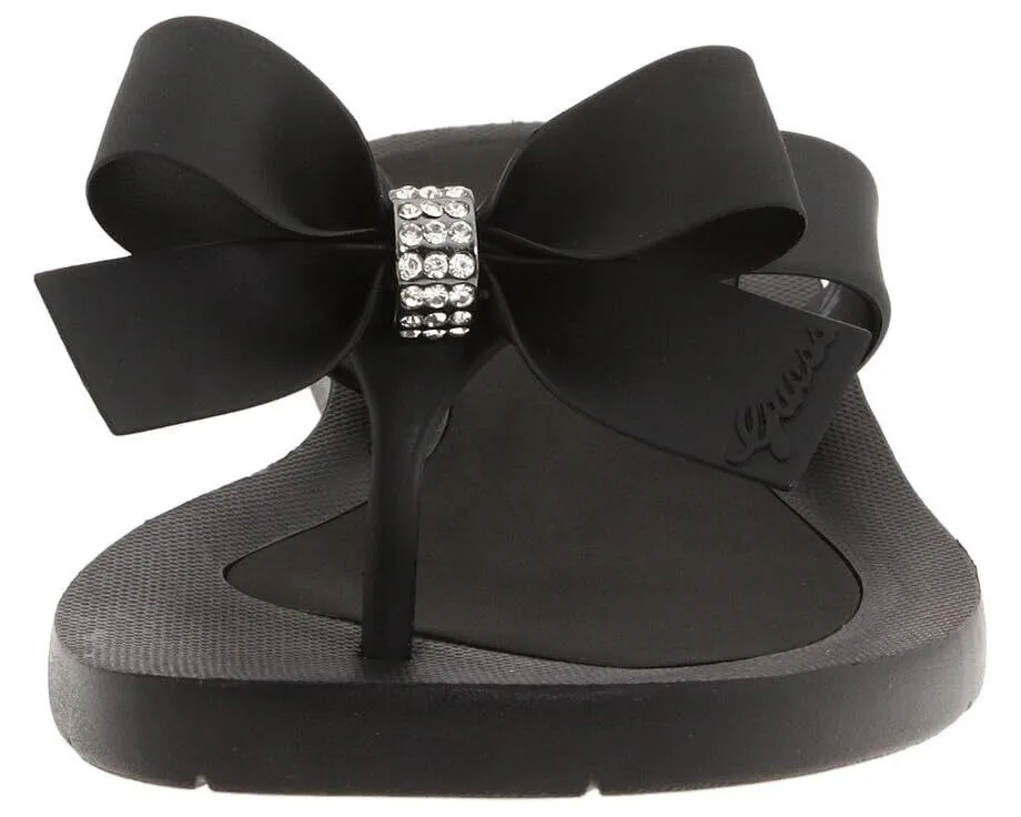 Guess Tutu Bow Flip Flop Women's US 6 Black Rhinestone Slip On Sandals ZPO2254