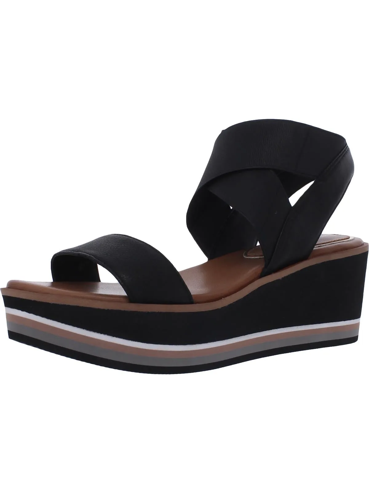 Harlow Eva Elastic Womens Leather Open Toe Wedge Sandals