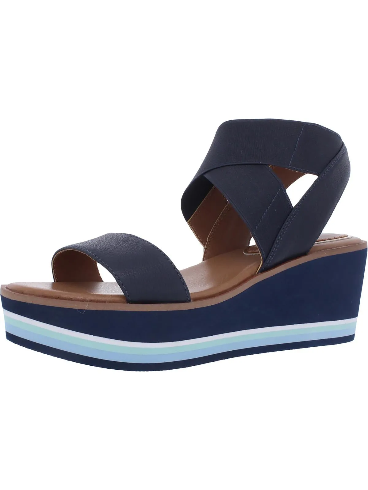 Harlow Eva Elastic Womens Leather Open Toe Wedge Sandals