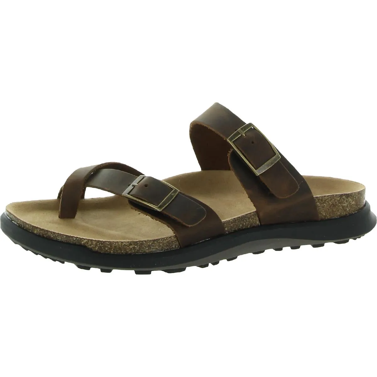Hazy Womens Leather Buckle Footbed Sandals