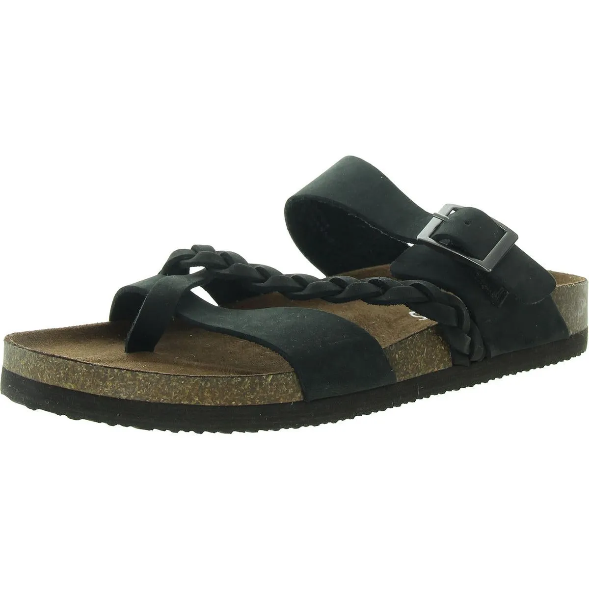 Hazy Womens Leather Buckle Footbed Sandals