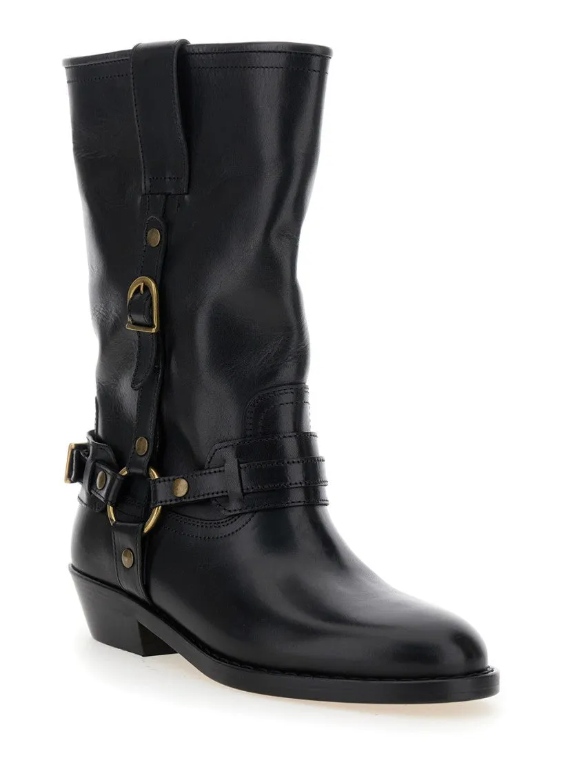 Heiko'  Black Leather Ankle Boots