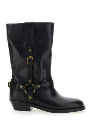 Heiko'  Black Leather Ankle Boots