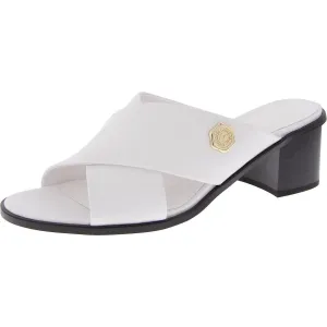 Henry-K Womens Leather Block Heel Slide Sandals