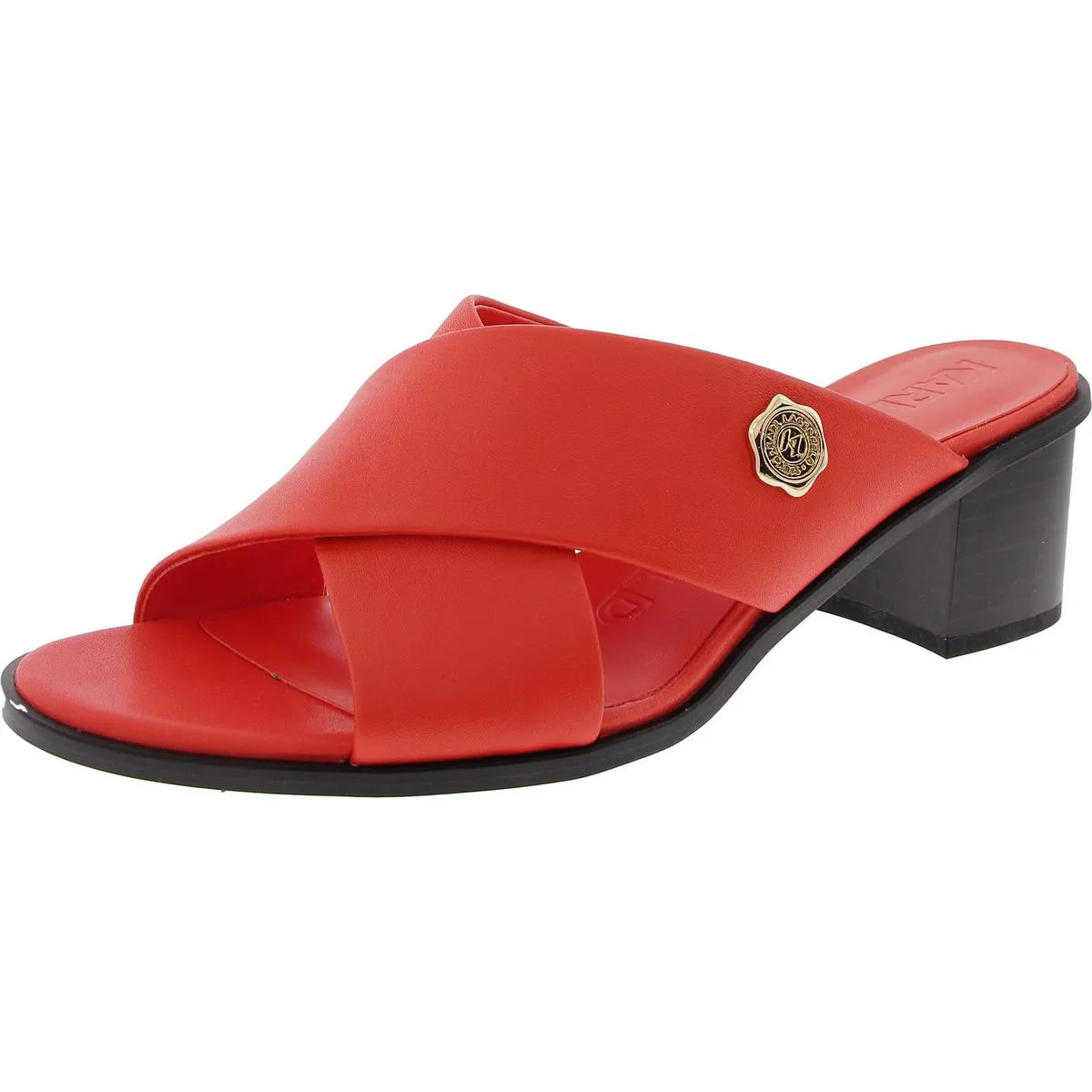 Henry-K Womens Leather Block Heel Slide Sandals
