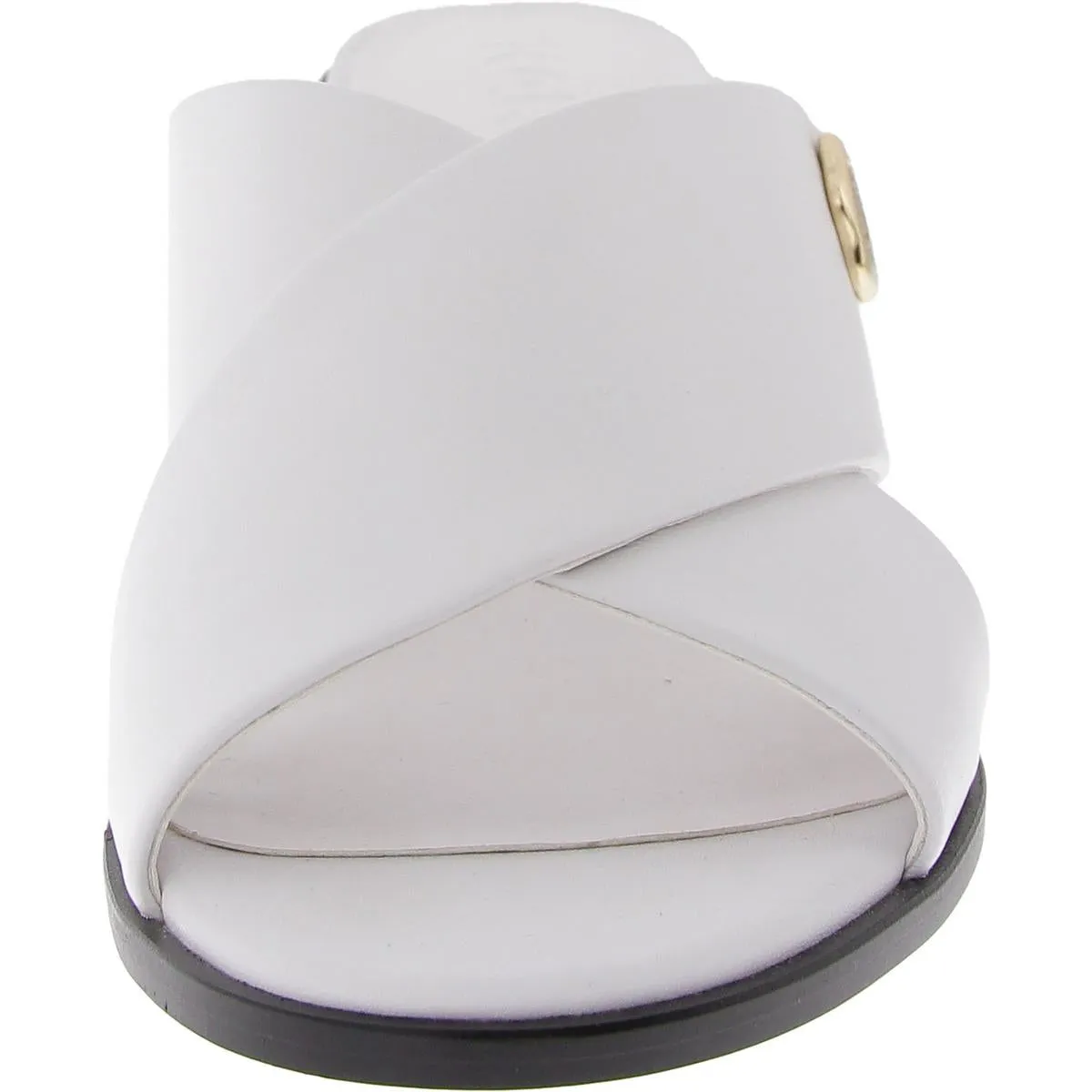 Henry-K Womens Leather Block Heel Slide Sandals