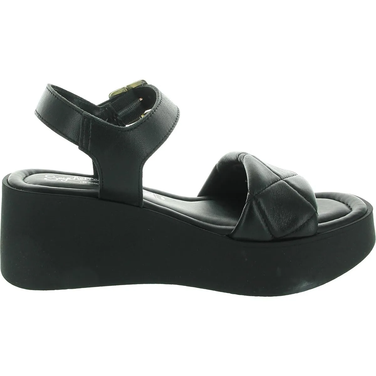 High Alert Womens Buckle Leather Wedge Sandals