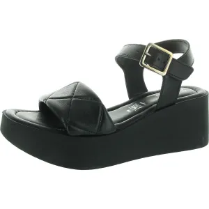 High Alert Womens Buckle Leather Wedge Sandals