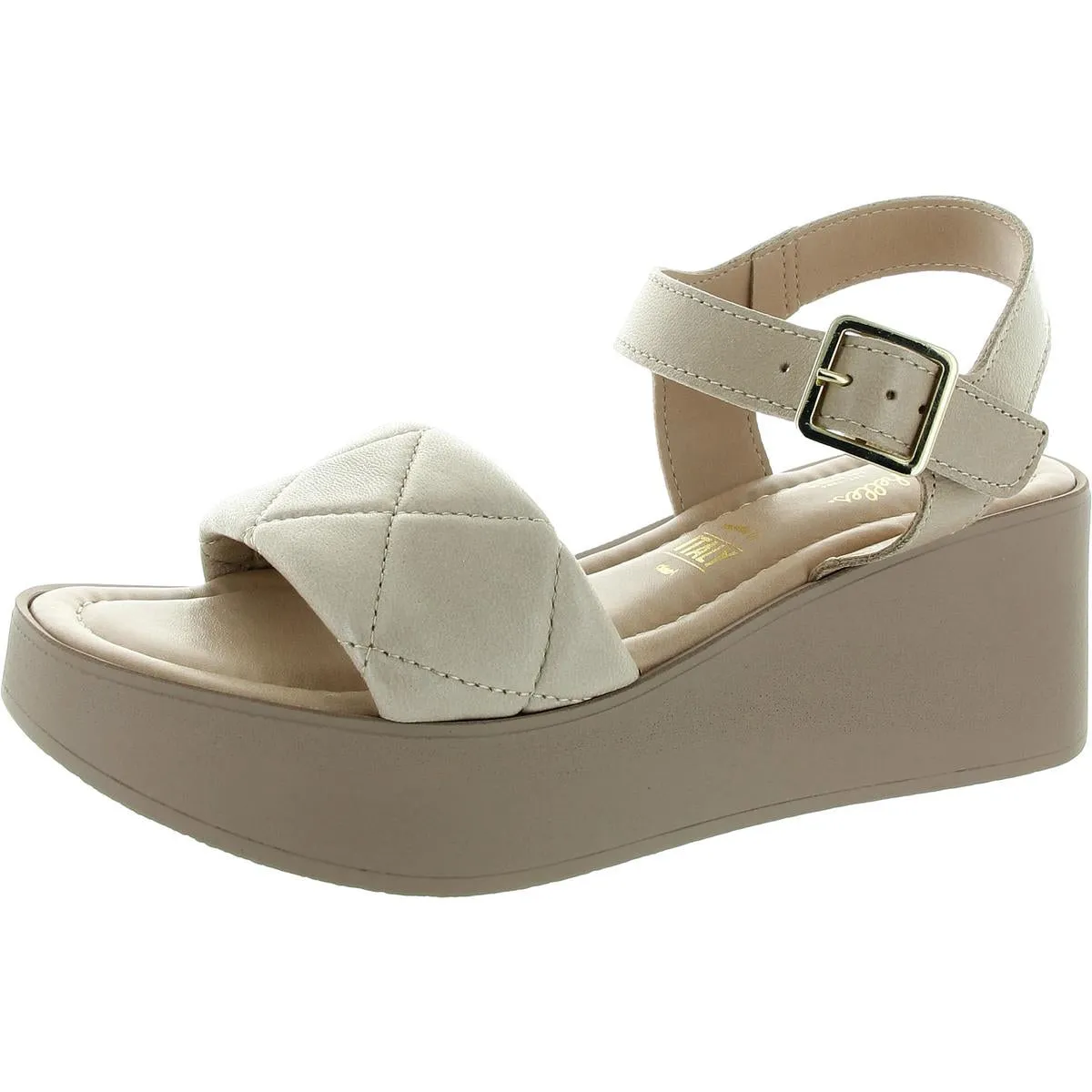 High Alert Womens Buckle Leather Wedge Sandals
