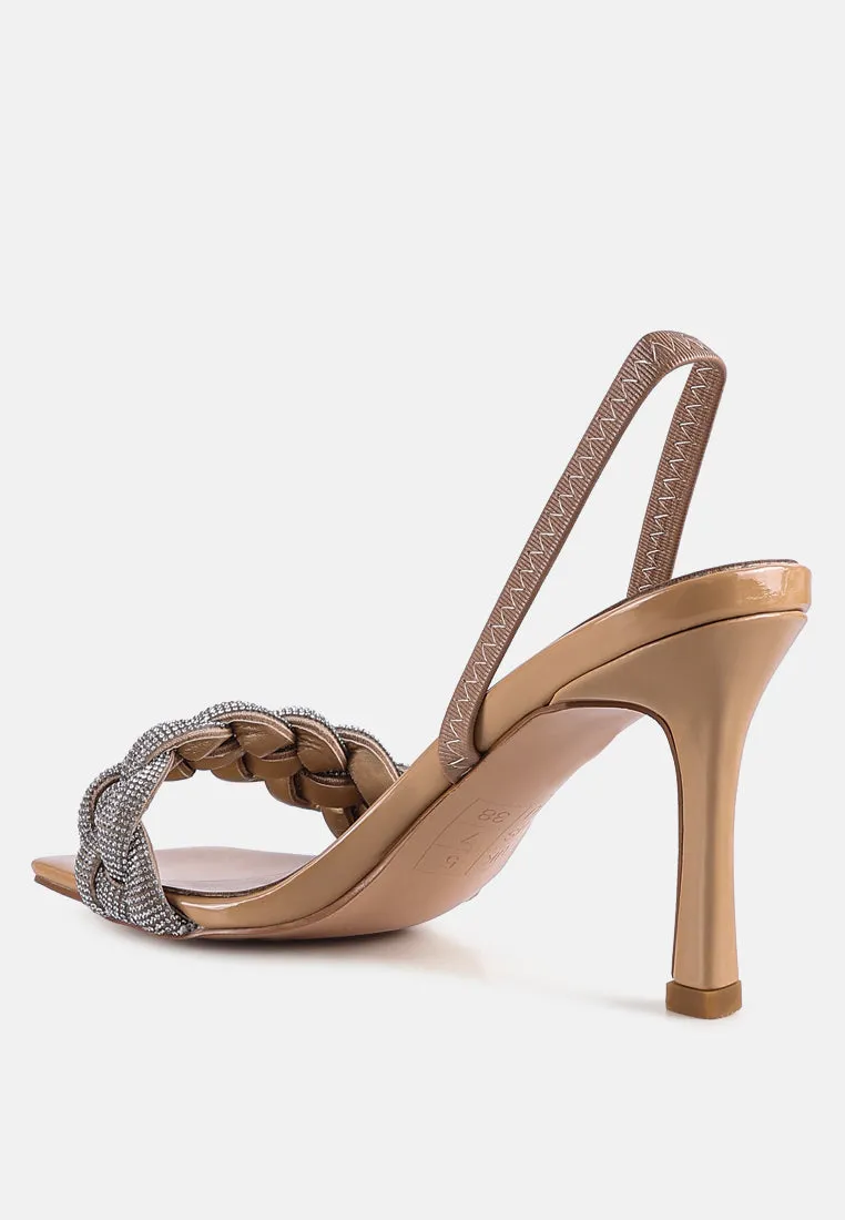 high social diamante braided trap sandals