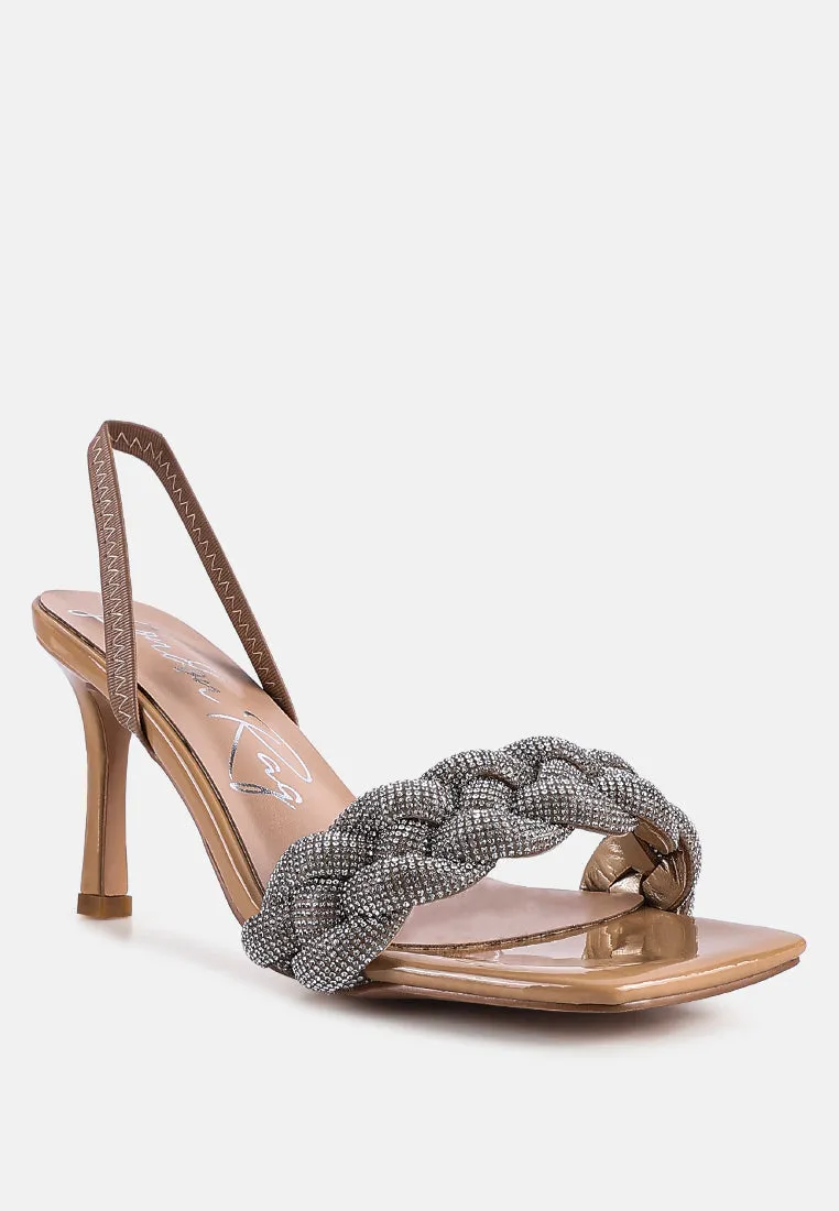high social diamante braided trap sandals