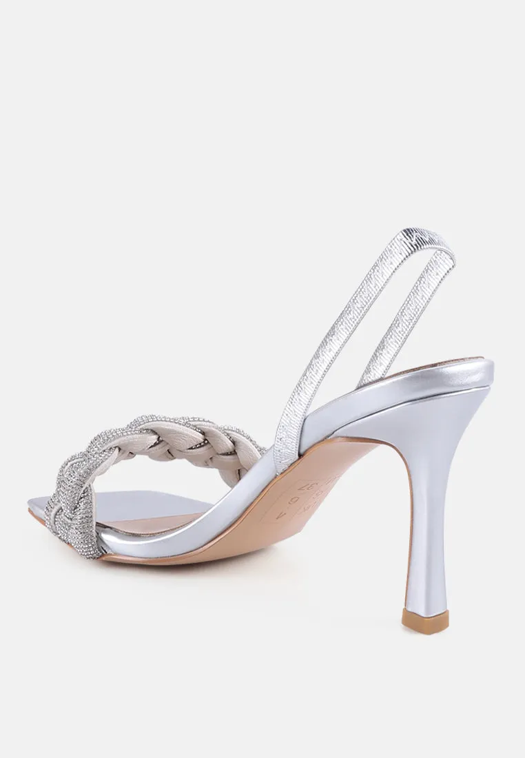 high social diamante braided trap sandals