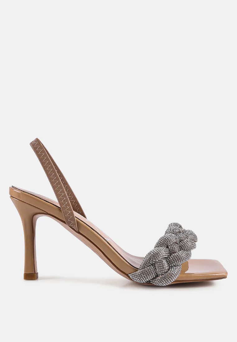 high social diamante braided trap sandals