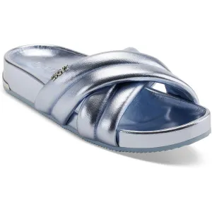 Indra Womens Criss-Cross Faux Leather Slide Sandals