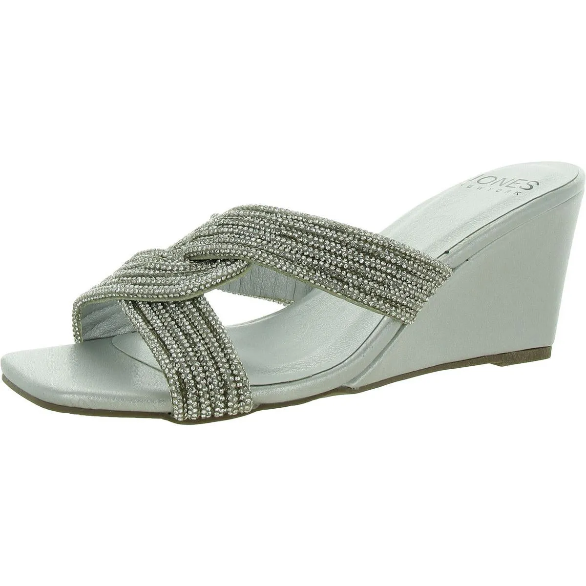 Irebbo Womens Faux eather Rhinestone Mule Sandals