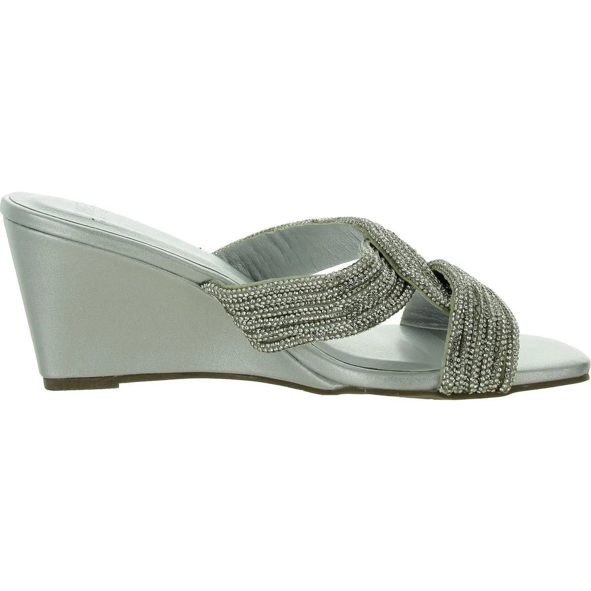 Irebbo Womens Faux eather Rhinestone Mule Sandals