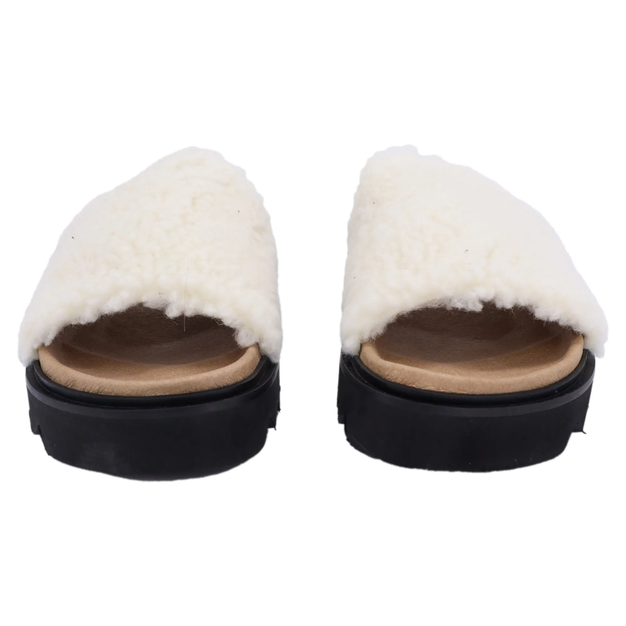Iris & Ink Poppy Faux Shearling Slides In White Wool