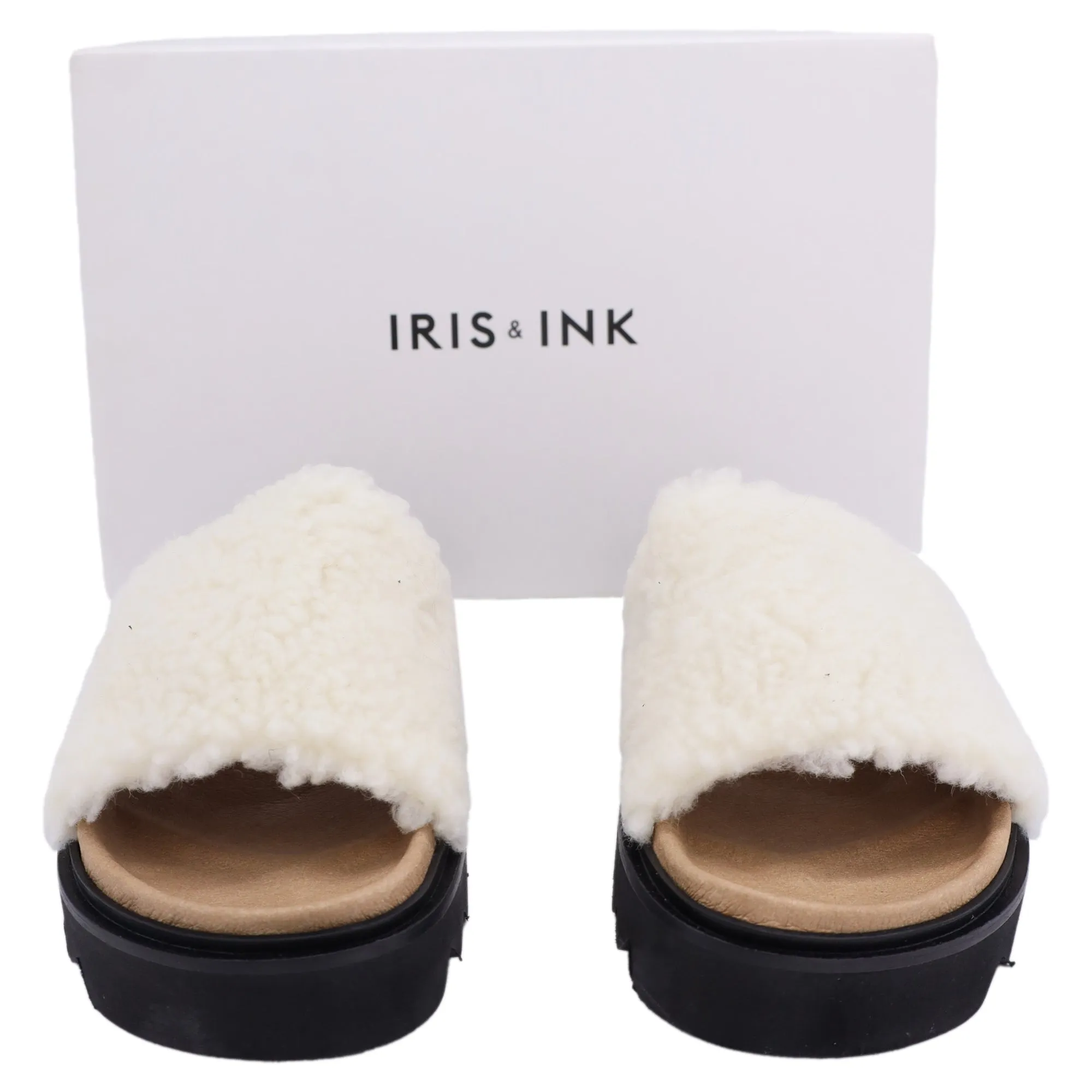 Iris & Ink Poppy Faux Shearling Slides In White Wool