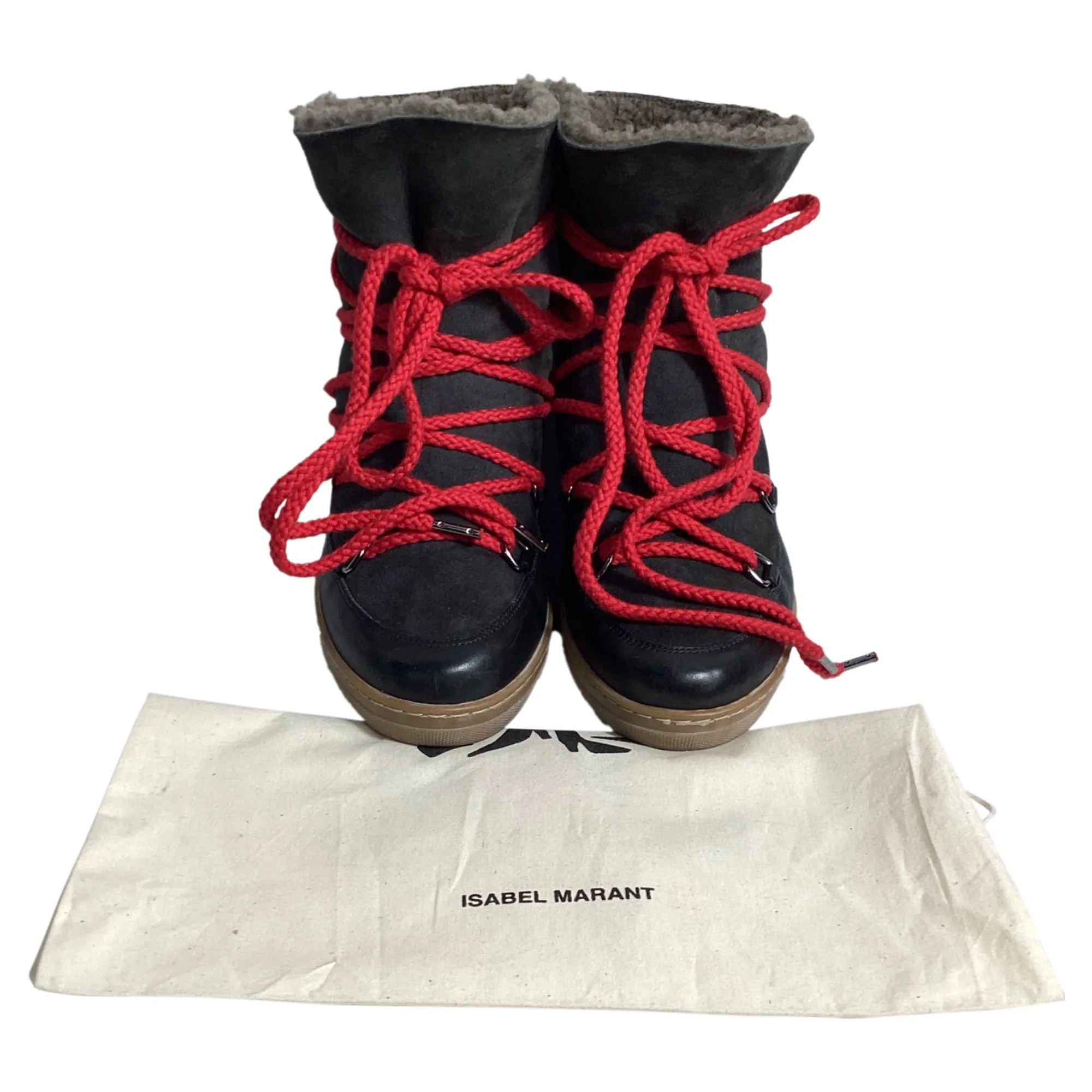 Isabel Marant Nowles Shearling Ankle Boots in Black Suede and Leather