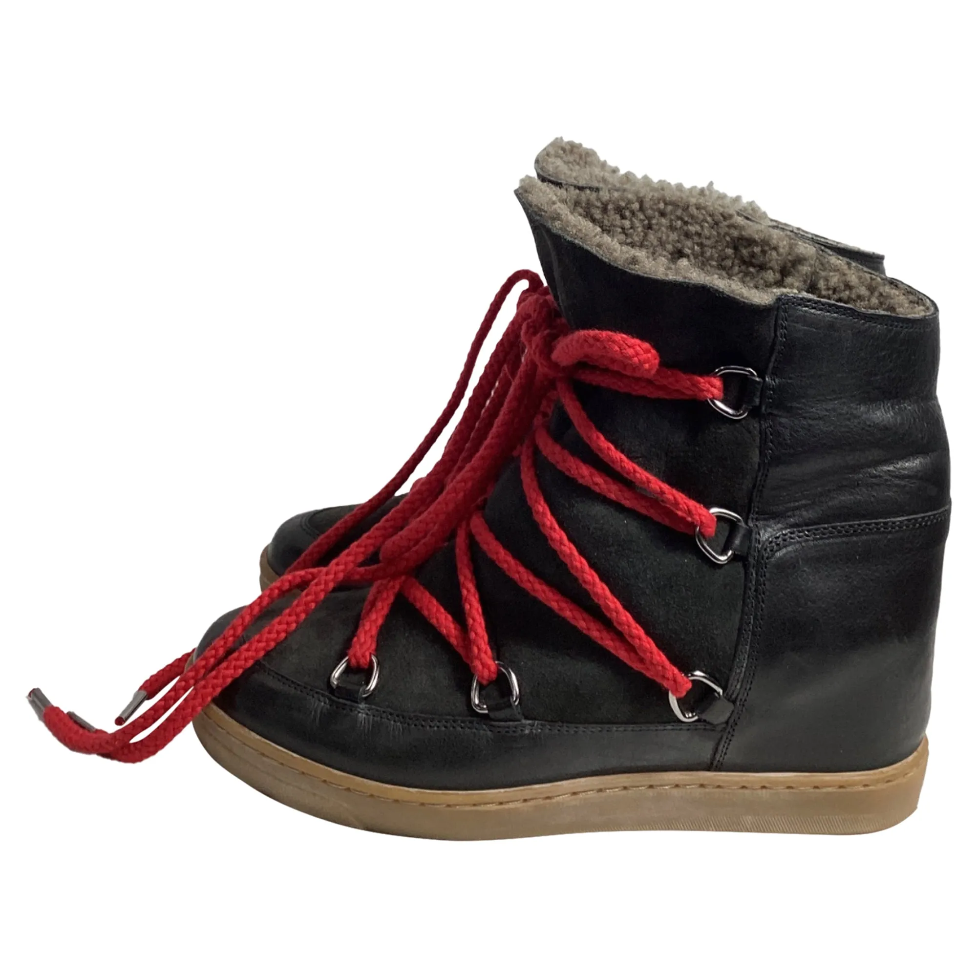Isabel Marant Nowles Shearling Ankle Boots in Black Suede and Leather