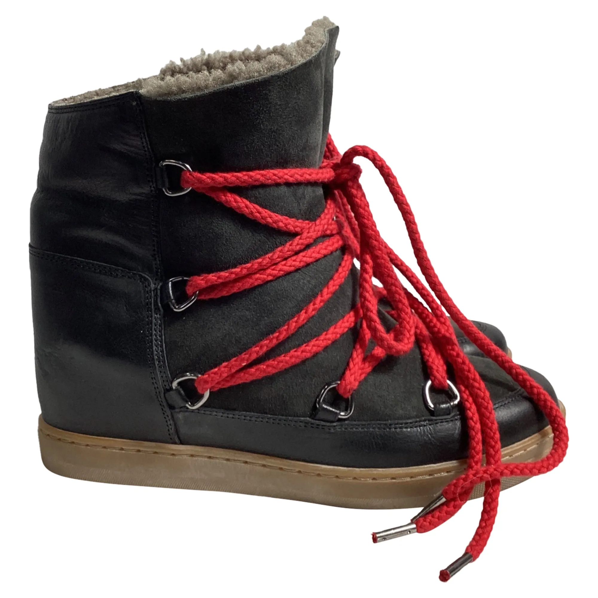 Isabel Marant Nowles Shearling Ankle Boots in Black Suede and Leather