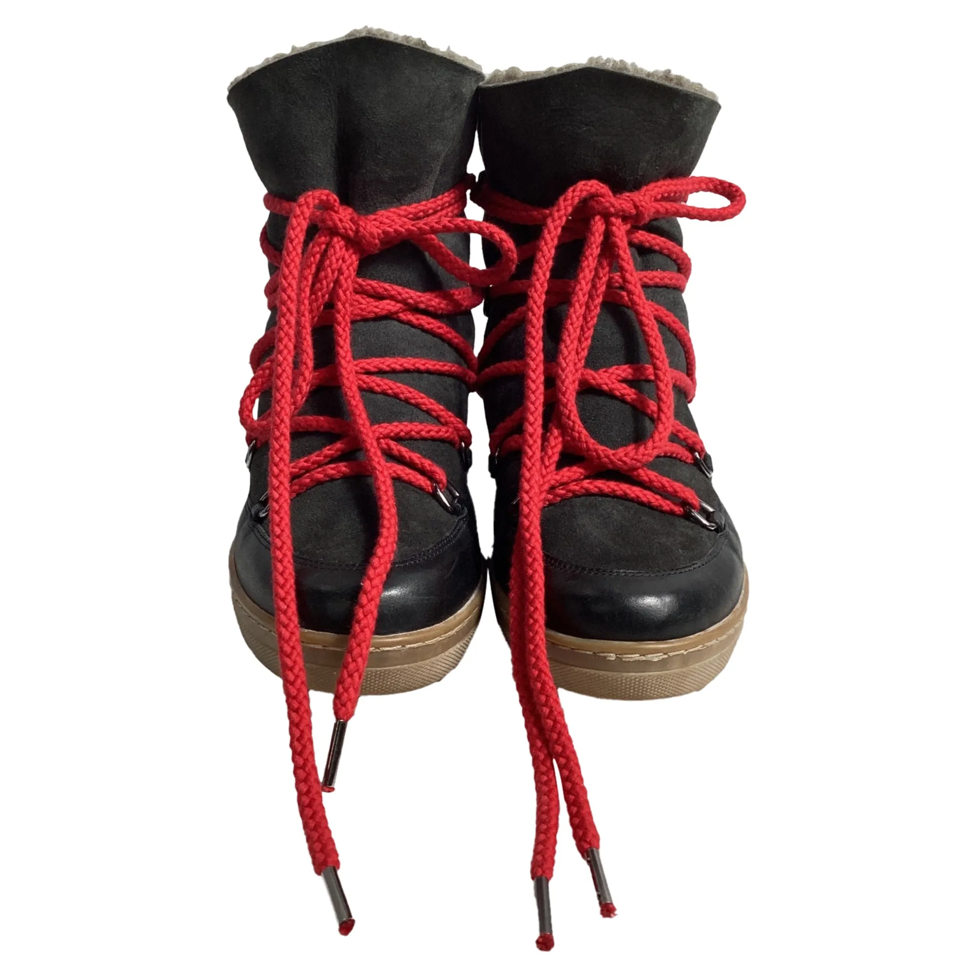 Isabel Marant Nowles Shearling Ankle Boots in Black Suede and Leather