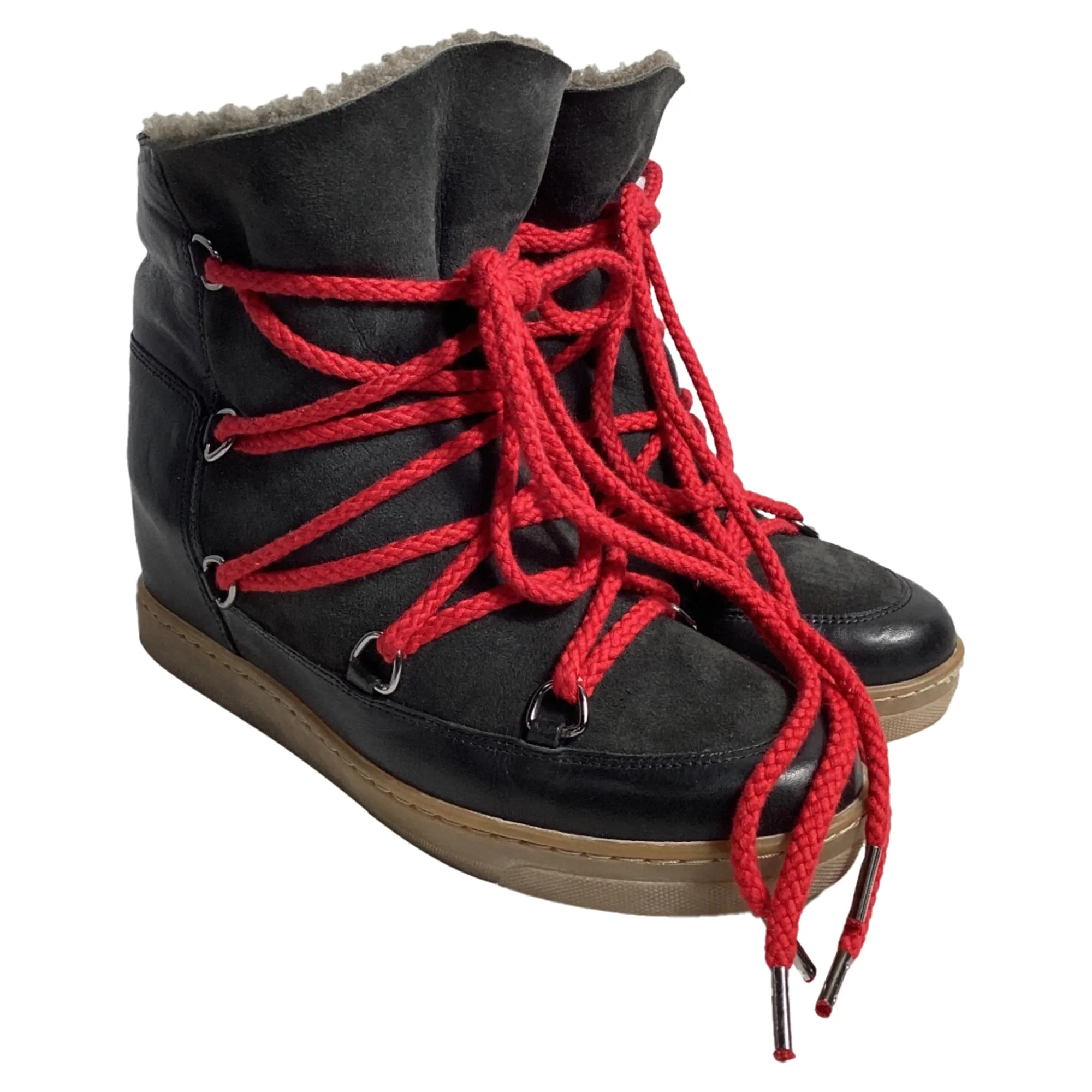 Isabel Marant Nowles Shearling Ankle Boots in Black Suede and Leather