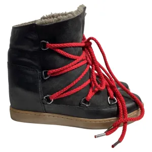 Isabel Marant Nowles Shearling Ankle Boots in Black Suede and Leather