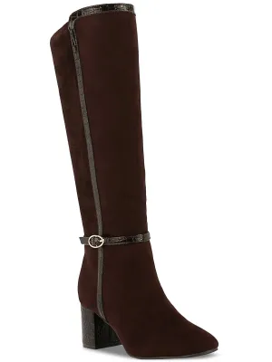 ISALEE Womens Faux Suede Almond Toe Mid-Calf Boots