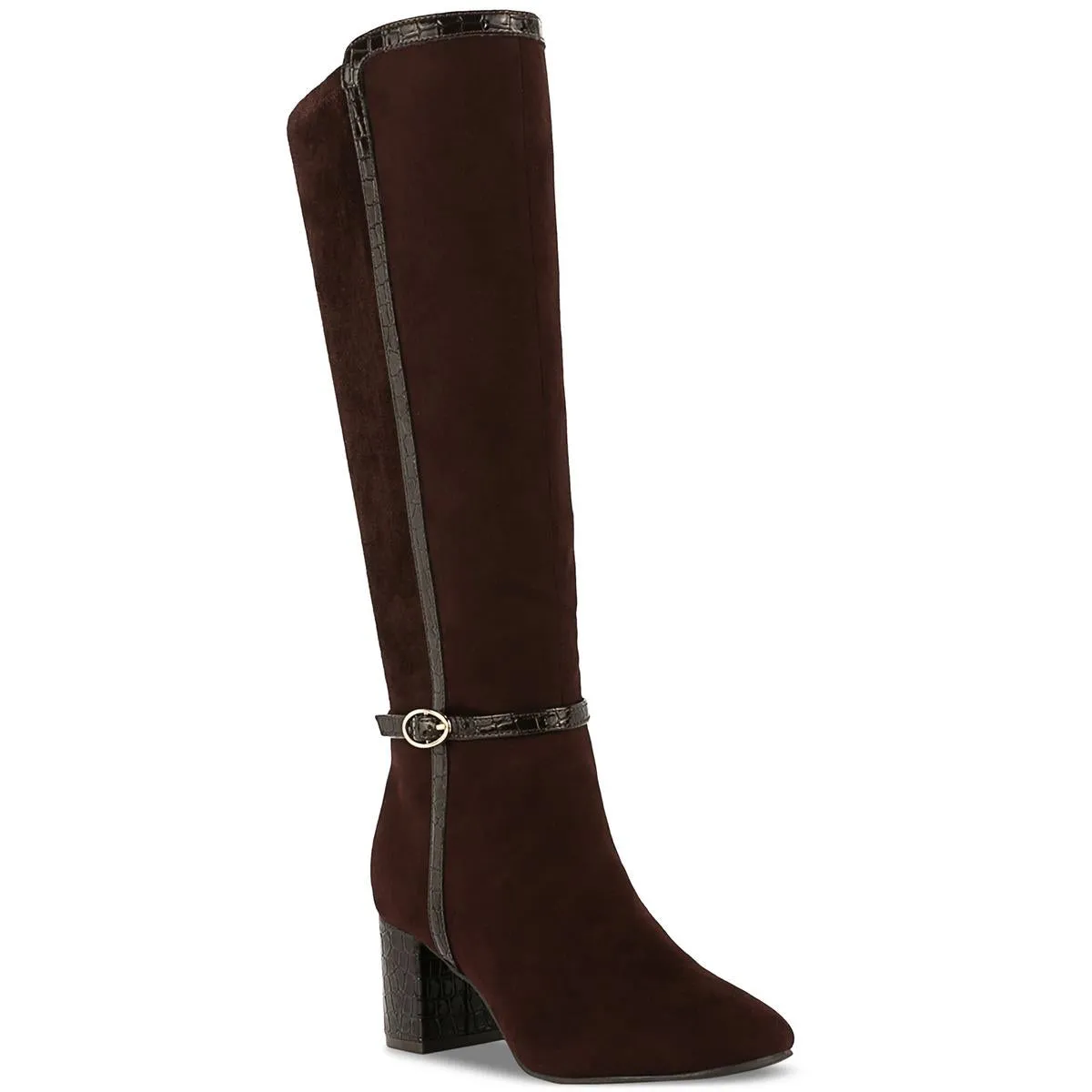 ISALEE Womens Faux Suede Almond Toe Mid-Calf Boots
