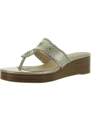 Jacks Mid Stacked Womens Leather Metallic Wedge Sandals