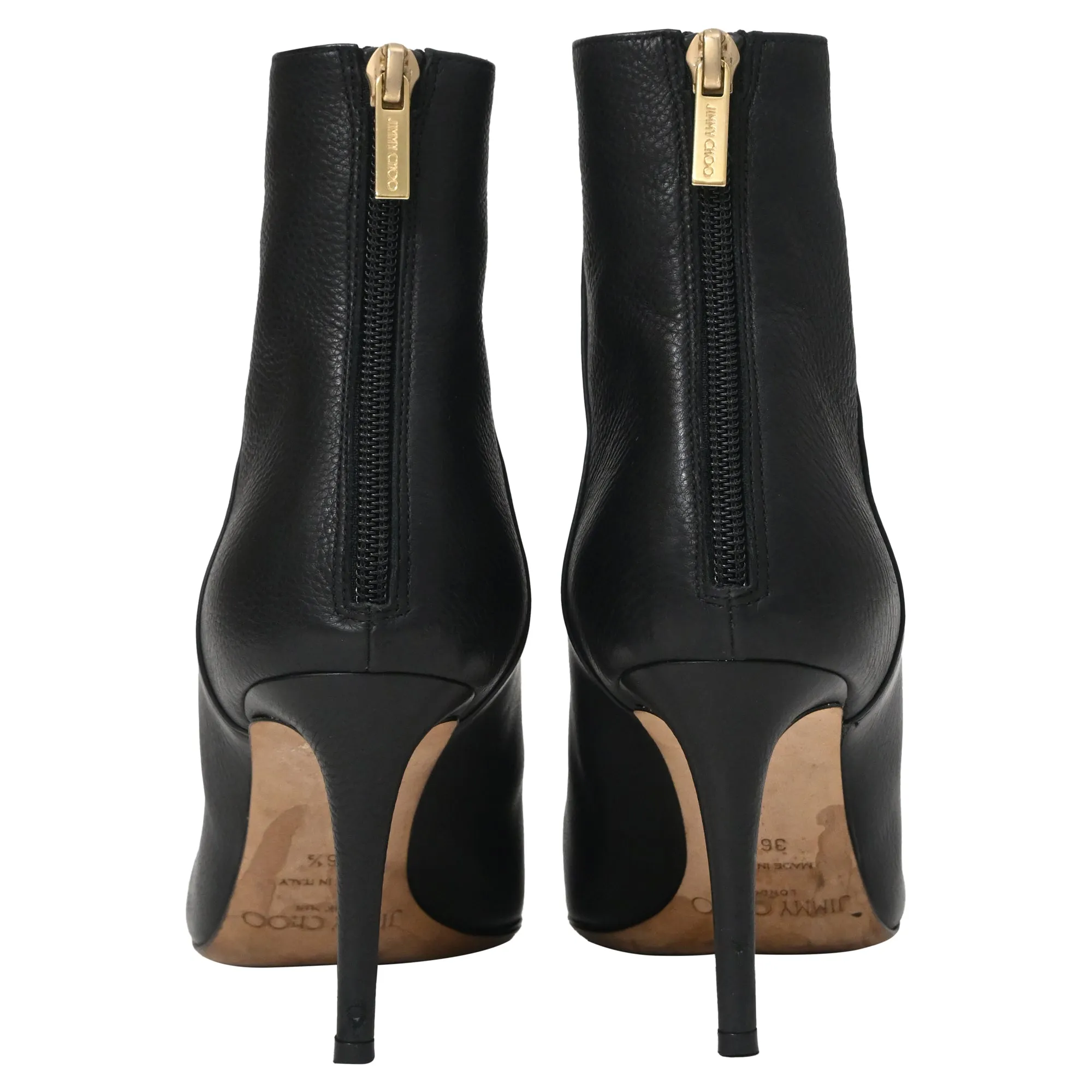 Jimmy Choo Pointed Toe High-Heeled Ankle Boots in Black Calfskin Leather
