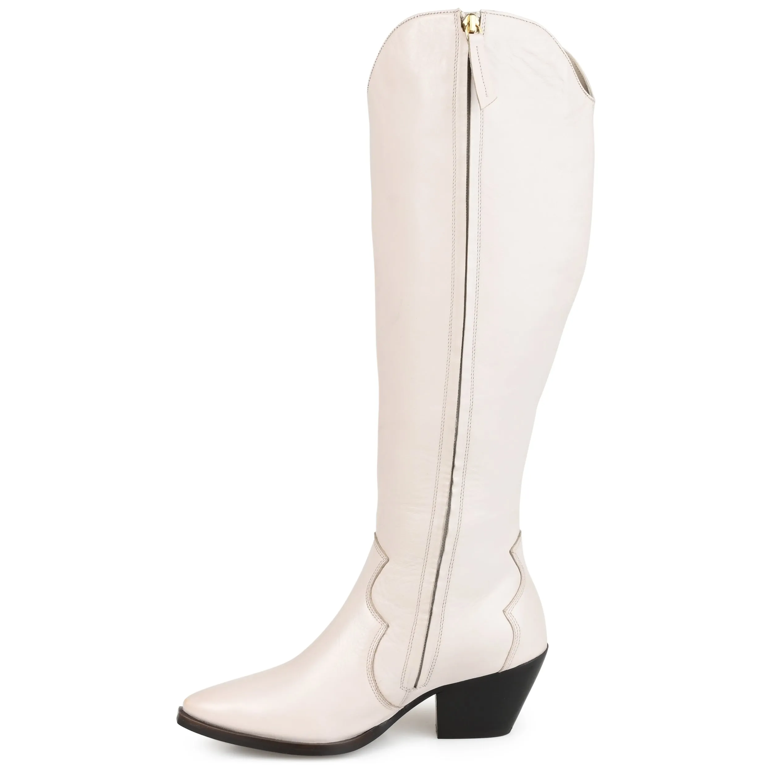 Journee Signature Womens Genuine Leather Pryse Almond Toe Pull On Knee High Boots