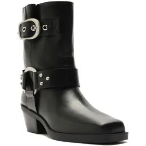 Kaia Womens Leather Buckle Motorcycle Boots