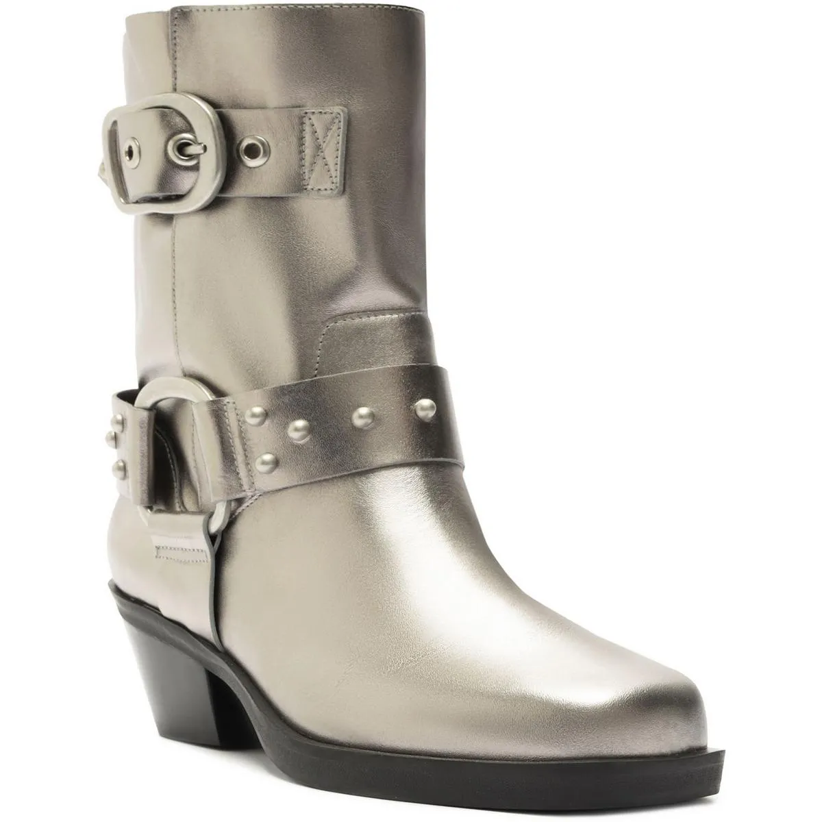 Kaia Womens Leather Buckle Motorcycle Boots