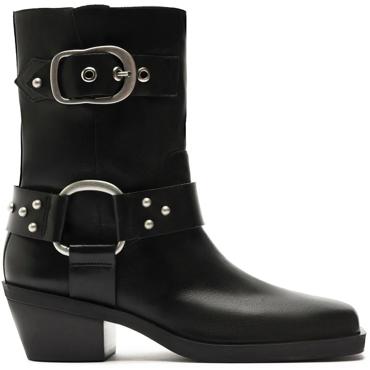 Kaia Womens Leather Buckle Motorcycle Boots