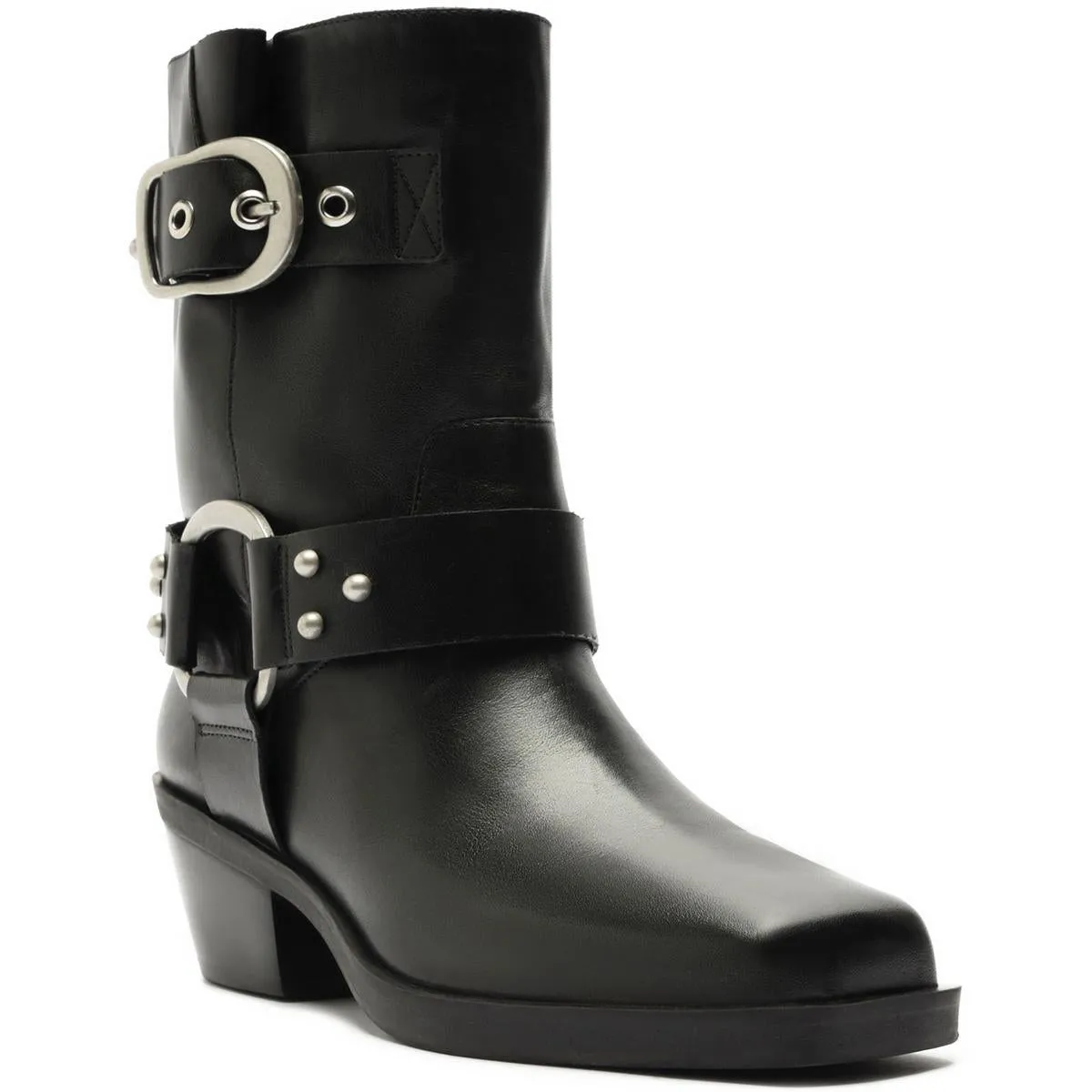 Kaia Womens Leather Buckle Motorcycle Boots