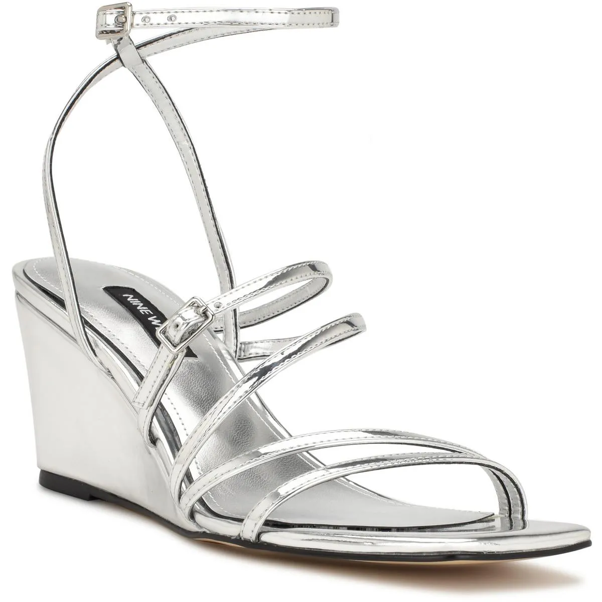 Keamer Womens Patent Ankle Strap Wedge Sandals