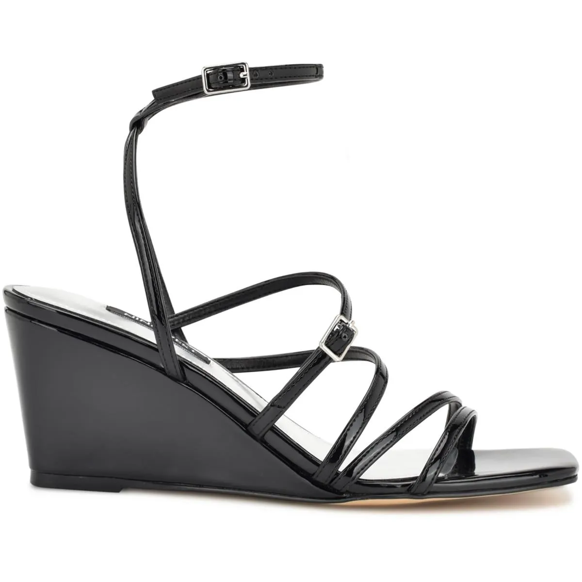 Keamer Womens Patent Ankle Strap Wedge Sandals
