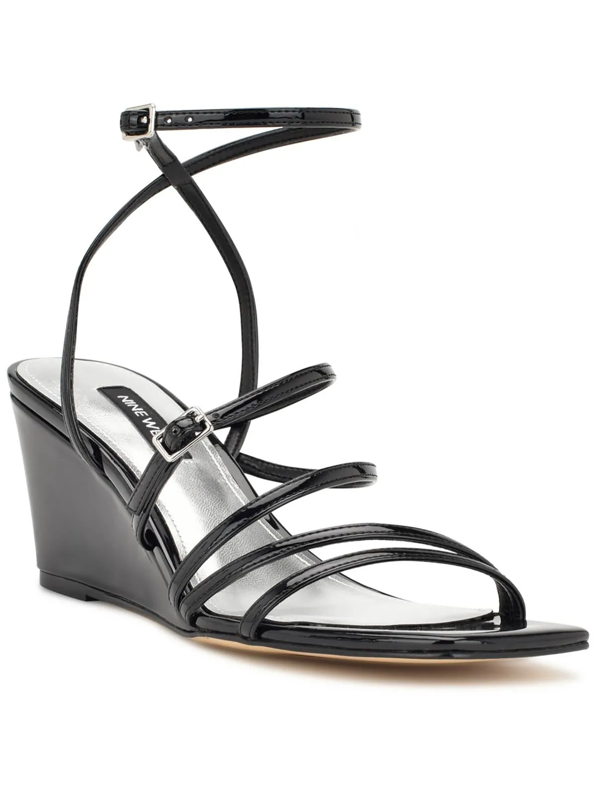 Keamer Womens Patent Ankle Strap Wedge Sandals