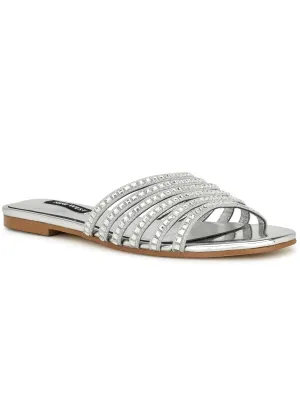 Lacee Womens Slip-On Embellished Slide Sandals
