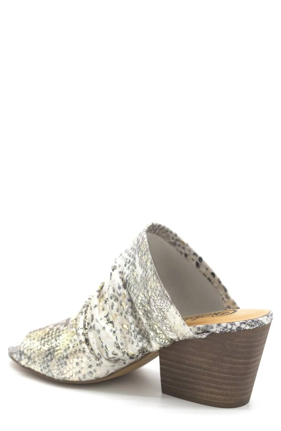 Landon Snake Print Leather Block Heel In Metallic Mirror Wash
