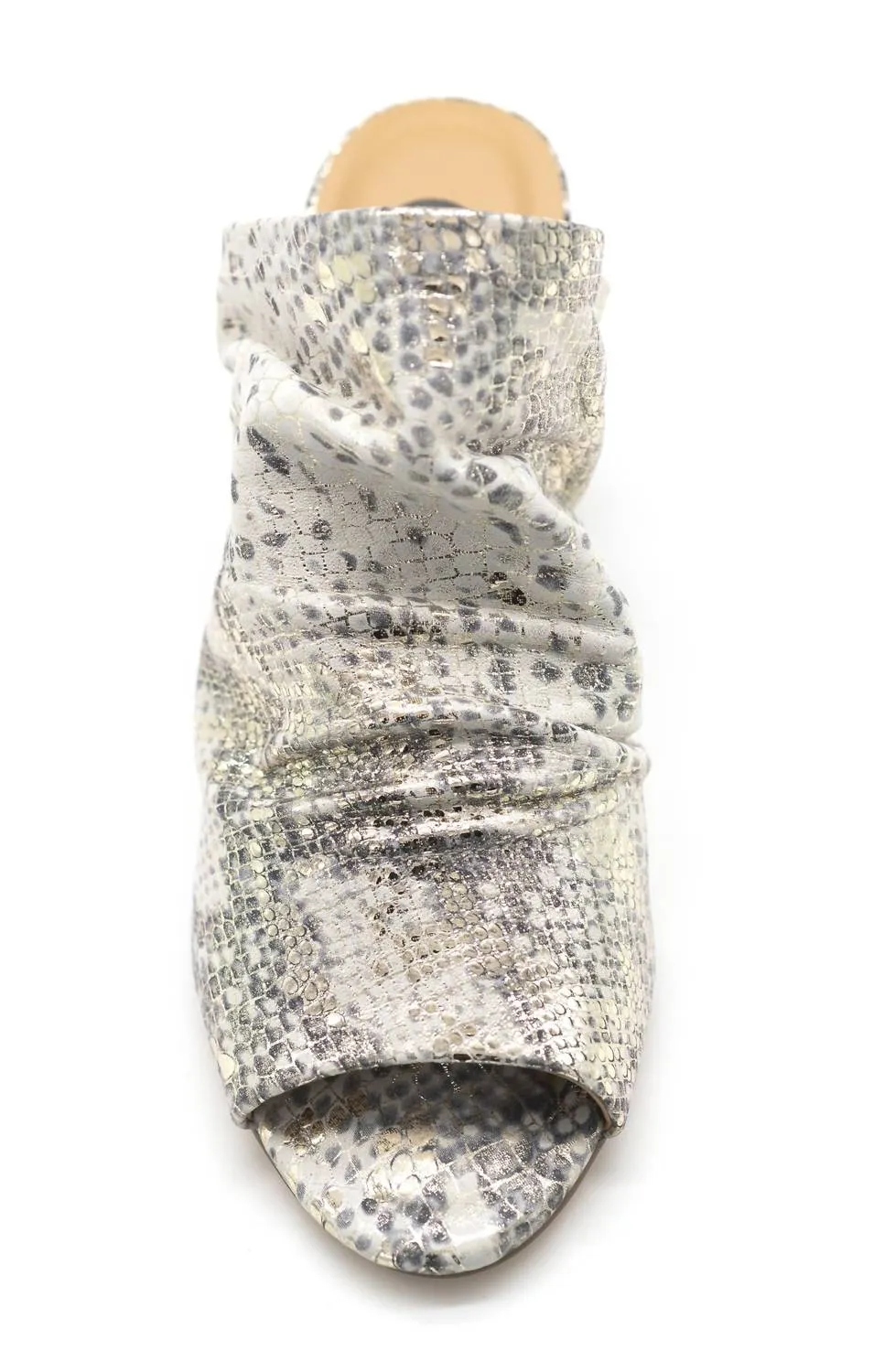 Landon Snake Print Leather Block Heel In Metallic Mirror Wash