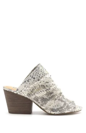 Landon Snake Print Leather Block Heel In Metallic Mirror Wash